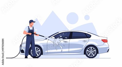 Man washing a silver car.