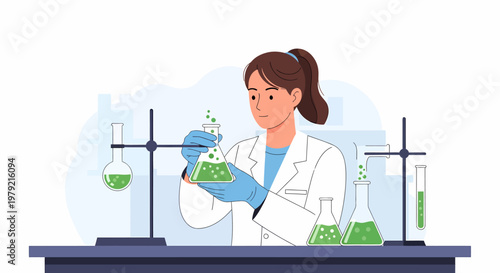 Female scientist in lab coat working.