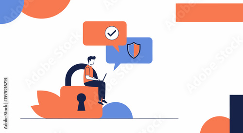 Man sitting on a large lock.