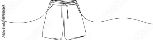 Summer Shorts Continuous One Line Drawing Minimalist Vector Illustration,Shorts icon drawn with one line. Black outline of shorts made with a single continuous line.