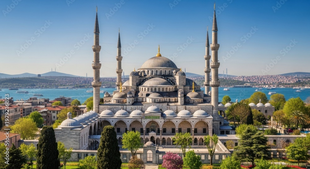 Naklejka premium Blue sky view of sultan ahmed and hagia sophia in istanbul