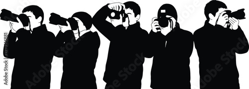 Photographers silhouettes set capturing images isolated on white background