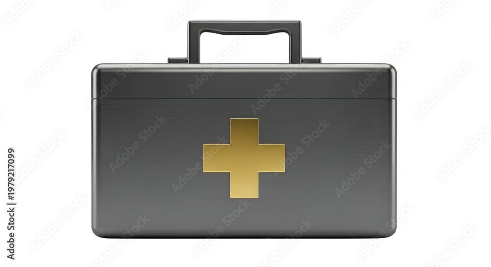 Obraz premium A first aid kit with a gold cross on a transparent background.
