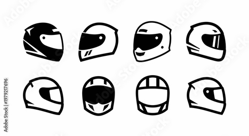 Helmet Icons Set for Motorcycle Racing and Sports Safety Equipment Graphic Design