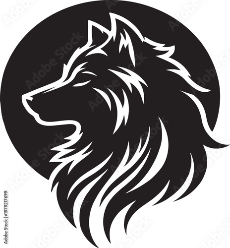 Monochromatic Wolf Profile: A striking black and white profile of a majestic wolf against a stark background. Intricate details and a sense of untamed wilderness. 