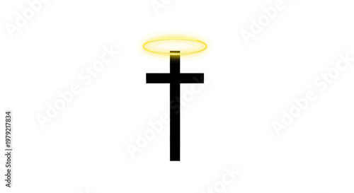Black cross with golden halo symbol.
