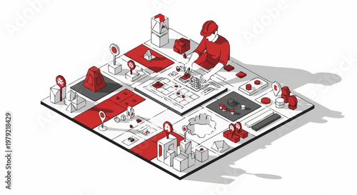 Creative person building a miniature city with blocks and architectural models, illustrating urban planning and development concepts.