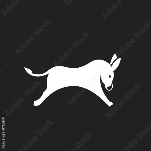 Stylized White Donkey or Mule Running Silhouette on Black Background