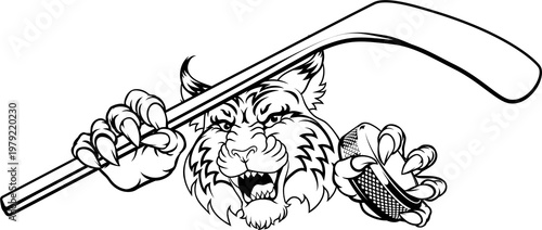 Photography A wildcat or bobcat ice hockey team cartoon animal sports mascot