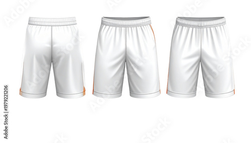 Three pairs of light-colored pleated trousers displayed side by side Vector