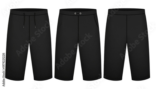 Classic black straight-cut trousers displayed in a row for comparison. Vector