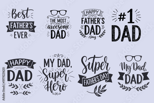Collection of hand lettered father's day typography designs with decorative elements