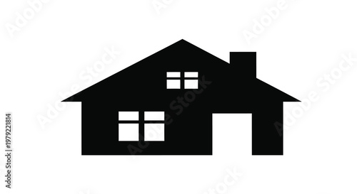 Simple black house icon with a chimney a minimalist silhouette