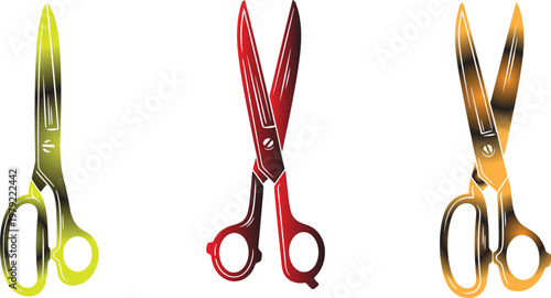 Colorful scissors trio vibrant vector art illustration for design creative projects