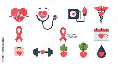 Medical Health Awareness Red Symbols.