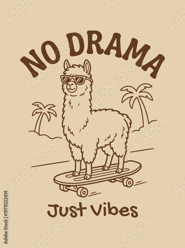 Llama on a skateboard wearing sunglasses.