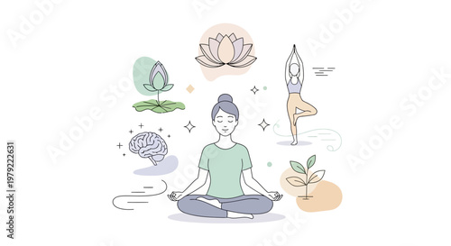Woman meditates in lotus position calmly.