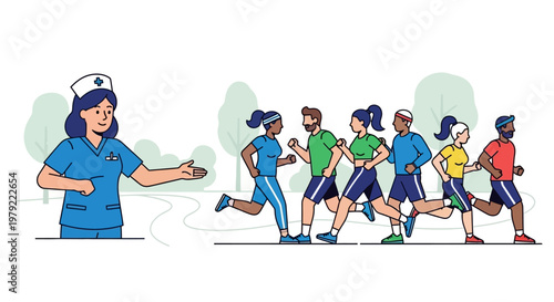 Nurse cheering on marathon runners.