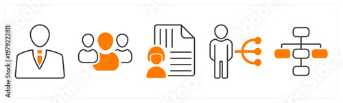 A set of 5 mix icons as businessman, team, managed document