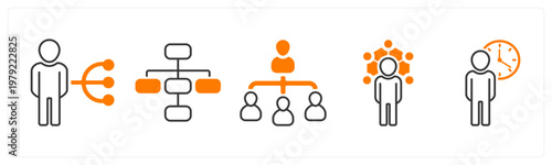 A set of 5 mix icons as work responsibility, hierarchy, business hierarcy