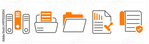 A set of 5 mix icons as files, folder, stamp paper