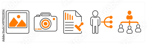 A set of 5 mix icons as gallery, camera, stamp paper