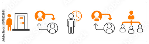 A set of 5 mix icons as human resources, duties transfer,, time management