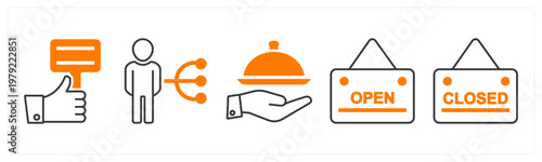 A set of 5 mix icons as feedback, work responsibility, serve