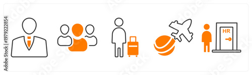 A set of 5 mix icons as businessman, team, traveller