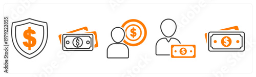 A set of 5 mix icons as money security, cash, accountant