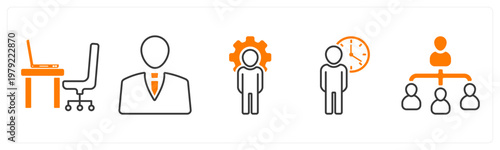 A set of 5 mix icons as office table, businessman, business management
