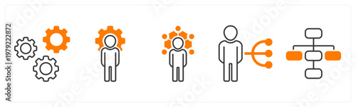 A set of 5 mix icons as configuration, business management, work responsibility