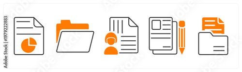 A set of 5 mix icons as report chart, folder, managed document