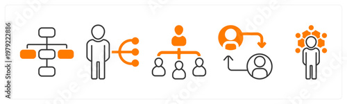 A set of 5 mix icons as hierarchy, work responsibility, business hierarchy