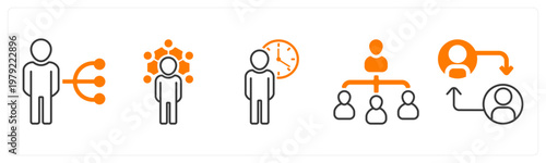 A set of 5 mix icons as work responsibility, buisness manage, time management