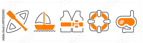 A set of 5 mix icons as boat, ship, life jacket