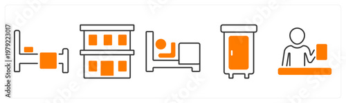 A set of 5 mix icons as bed, hotel, rest