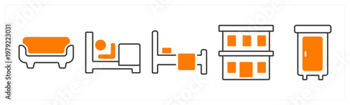 A set of 5 mix icons as sofa, rest, bed