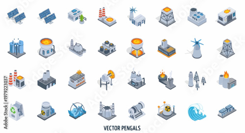 Vector icons of industrial buildings.