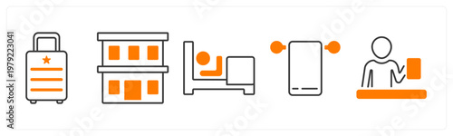 A set of 5 mix icons as luggage, hotel, rest