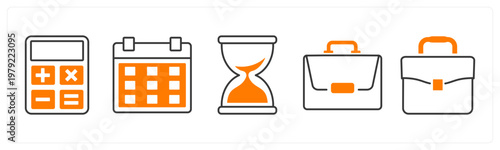 A set of 5 mix icons as calculator, calendar, sandglass