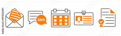 A set of 5 mix icons as mail, sms, calendar
