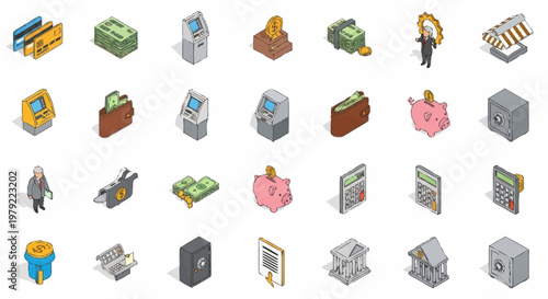 Collection of various office supplies icons.