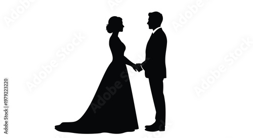Couple holding hands facing each other in a striking silhouette