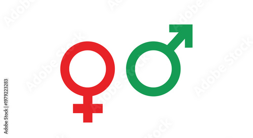 Red female and green male symbols representing gender a stark silhouette