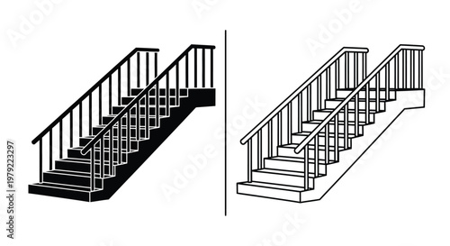 Photos Two views of a staircase with distinct architectural details silhouette