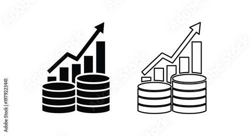 Financial growth represented by bar graphs and coins a dark silhouette
