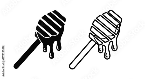Two honey dippers with dripping honey a striking black silhouette