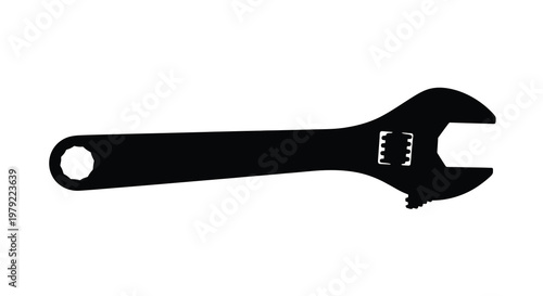 A black wrench tool isolated on a white background silhouette