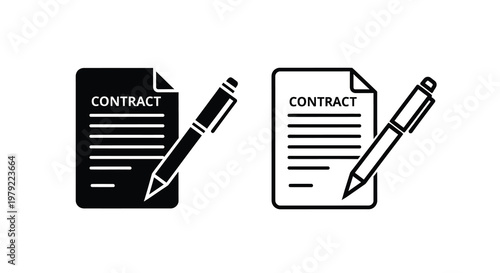 Two contract and pen icons one filled and one outlined silhouette